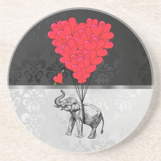 Dessous De Verre En Grès Coeur mignon d'éléphant et d'amour sur le gris (Devant)