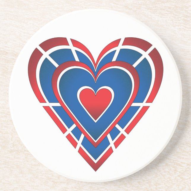 Dessous De Verre En Grès Coeur rouge blanc et bleu (Devant)