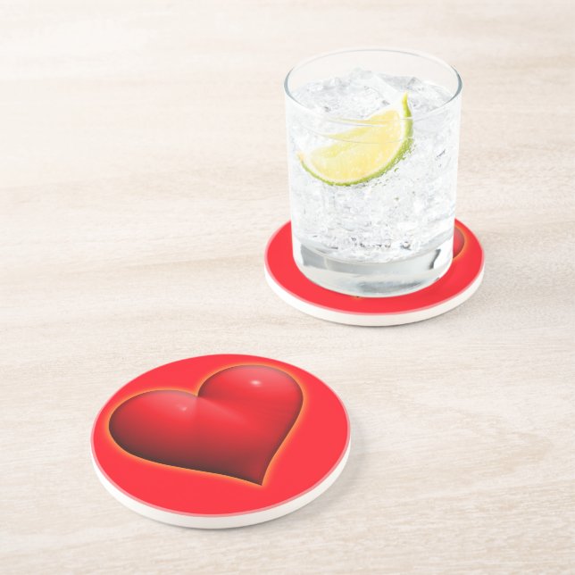 Dessous De Verre En Grès Cœur Rouge Brillant 3D (Côté)