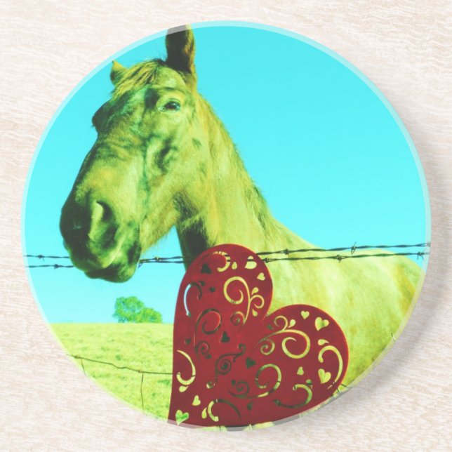 Dessous De Verre En Grès Cœur Rouge et Cheval (Devant)