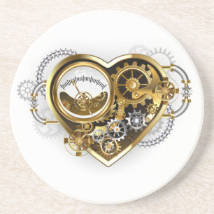 Dessous De Verre En Grès Cœur Steampunk avec un manomètre