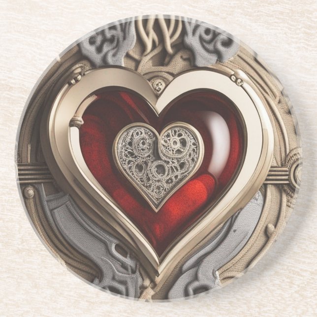 Dessous De Verre En Grès Cœur Steampunk Intemporel de l'Amour (Devant)
