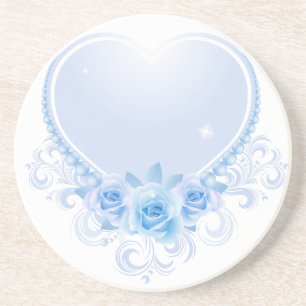 Dessous De Verre En Grès Coeur vintage et bleu Rose