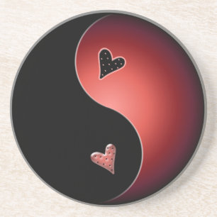 Dessous De Verre En Grès coeur yin yang - rouge