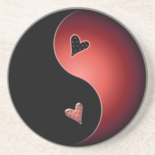 Dessous De Verre En Grès coeur yin yang - rouge (Devant)