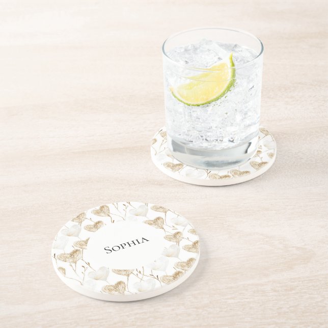 Dessous De Verre En Grès Coeurs Boho de crème Brown (Côté)