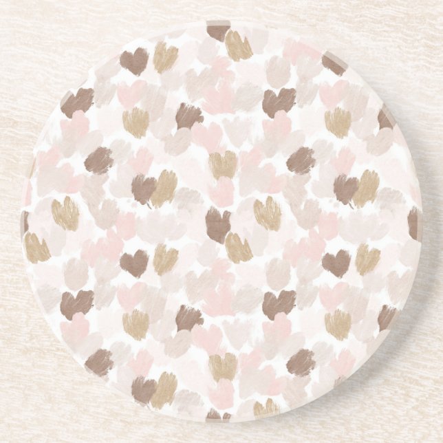 Dessous De Verre En Grès Cœurs Crème Rose Marron (Devant)