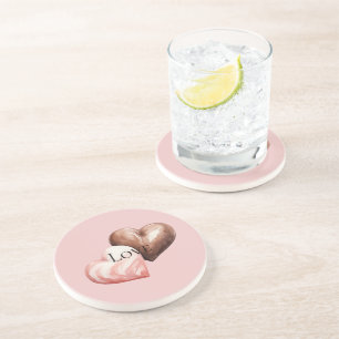 Dessous De Verre En Grès Coeurs de fraises romantiques au chocolat