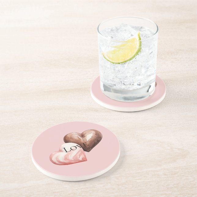 Dessous De Verre En Grès Coeurs de fraises romantiques au chocolat (Côté)