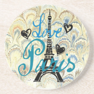 DESSOUS DE VERRE EN GRÈS COEURS DE PARIS D'AMOUR ET COPIE BLEUS EN PASTEL