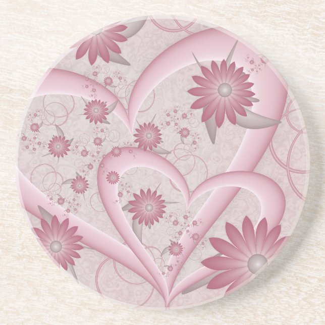Dessous De Verre En Grès Cœurs et fleurs abstraits roses Amour Art fractal (Devant)