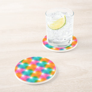Dessous De Verre En Grès Coeurs géométriques en couleurs psychédéliques (1)