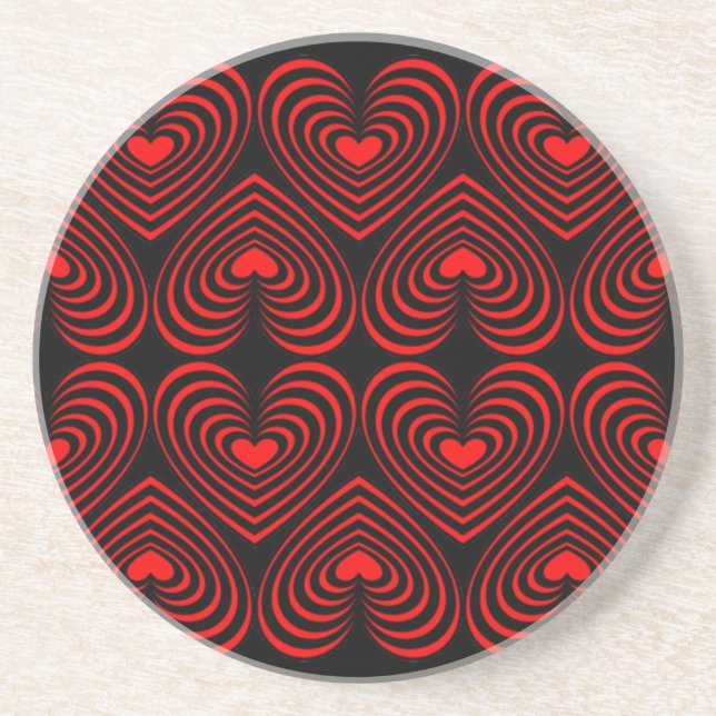 Dessous De Verre En Grès Coeurs noirs et rouges (Devant)