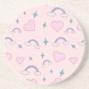 Dessous De Verre En Grès Cœurs pastel mignons et motif arc-en-ciel   Rose K