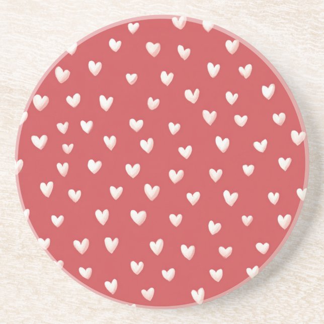 Dessous De Verre En Grès Cœurs rouges blancs pour la Saint-Valentin (Devant)
