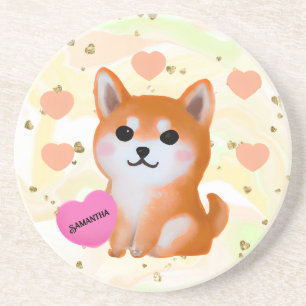 Dessous De Verre En Grès Coeurs Shiba Inu mignons   Pour Amoureux des chien