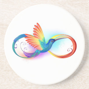 Dessous De Verre En Grès Colibri arc-en-ciel avec symbole d'infini