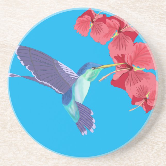 Dessous De Verre En Grès Colibri et Hibiscus rouge (Devant)