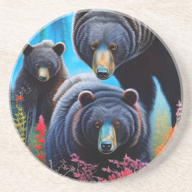 Dessous De Verre En Grès Collage de la famille de l'ours (Devant)