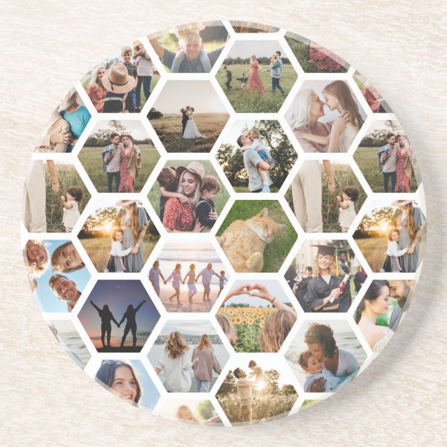 Dessous De Verre En Grès Collage photo Motif Hexagon géométrique (Devant)