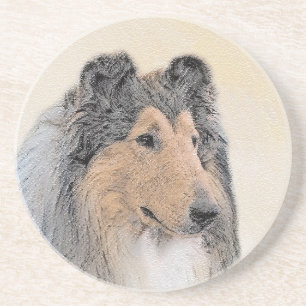 Dessous De Verre En Grès Collie (Rough) Peinture - Cute Original Chien Art