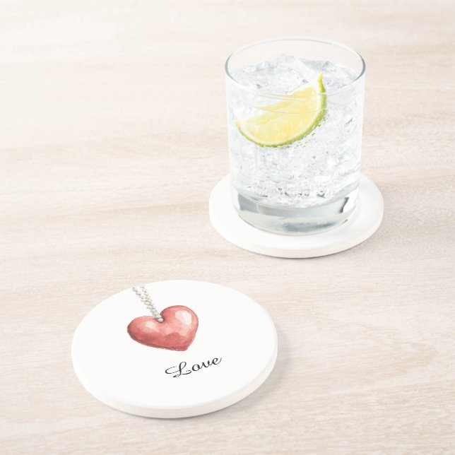 Dessous De Verre En Grès Collier Cœur Rouge (Côté)