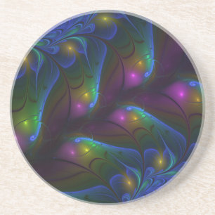Dessous De Verre En Grès Coloré Lumineux Abstrait moderne Trippy Fractal