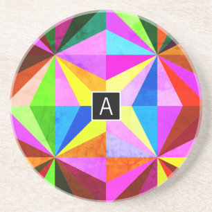 Dessous De Verre En Grès Coloré Moderne Géométrique Multicolore   Monogramm