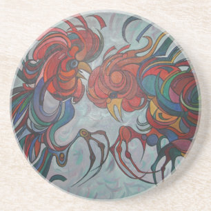 Dessous De Verre En Grès Coloré Roosters de la ferme