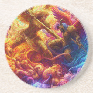 Dessous De Verre En Grès Colorful Celestial Conflict Peinture Abstraite