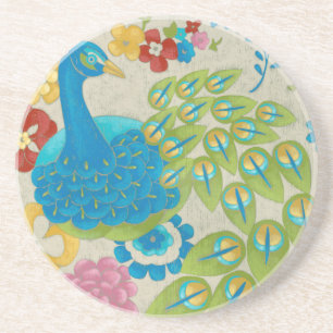 Dessous De Verre En Grès Colorful Peacock et Fleurs