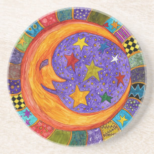 Dessous De Verre En Grès Colorful, Sun, Moon and Stars Coaster