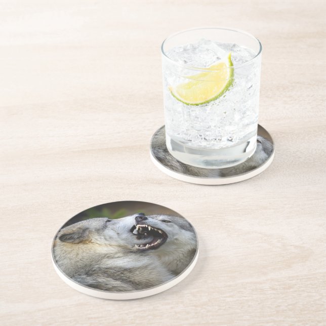Dessous De Verre En Grès Combat de loup (Côté)