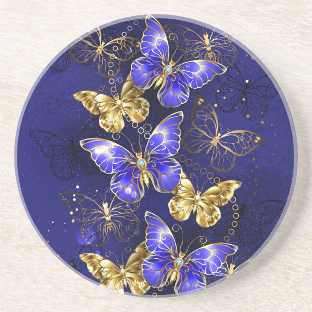 Dessous De Verre En Grès Composition avec papillons Sapphire (Devant)