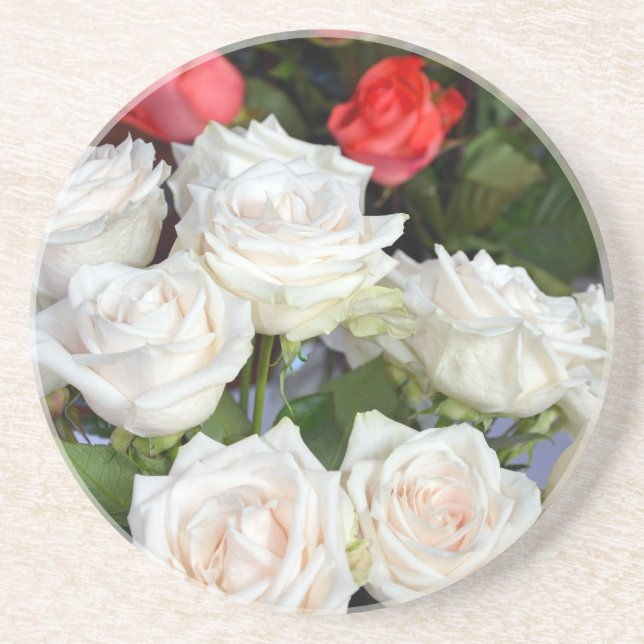 Dessous De Verre En Grès Composition florale de roses rouges et blanches (Devant)