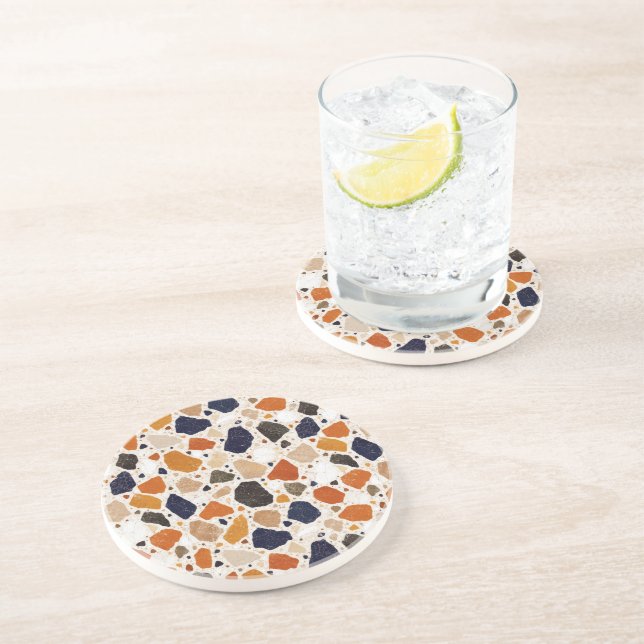 Dessous De Verre En Grès Conception Abstraite de Terrazzo Méditerranéen (Côté)