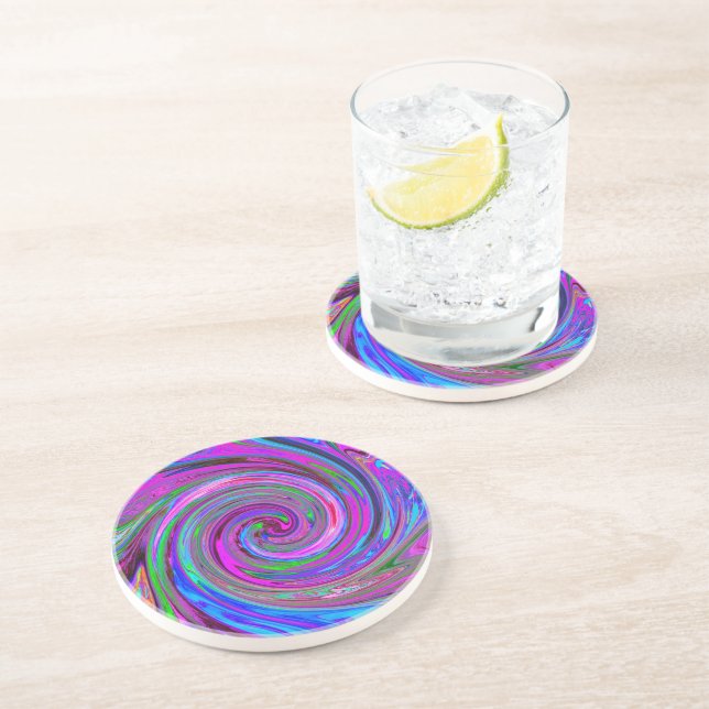Dessous De Verre En Grès Conception abstraite rétro de tourbillon magenta c (Côté)