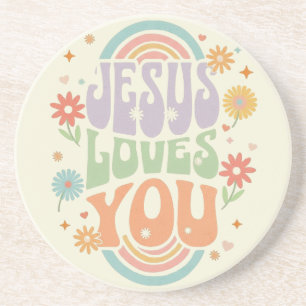Dessous De Verre En Grès Conception chrétienne Rétro Pastel « Jésus vous ai