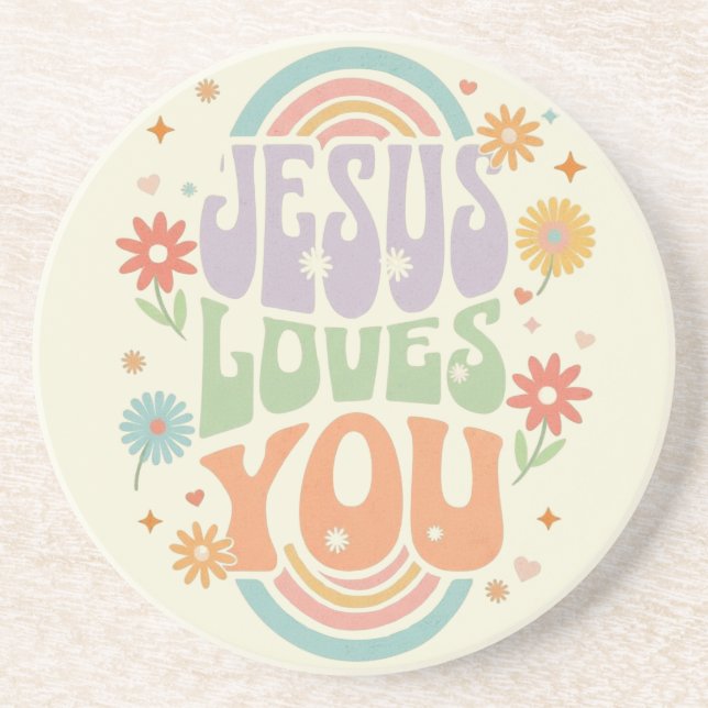 Dessous De Verre En Grès Conception chrétienne Rétro Pastel « Jésus vous ai (Devant)