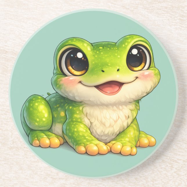 Dessous De Verre En Grès Conception d'animal Kawaii de grenouille mignonne  (Devant)