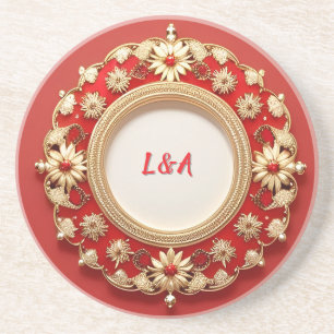 Dessous De Verre En Grès Conception de cercle floral orné doré