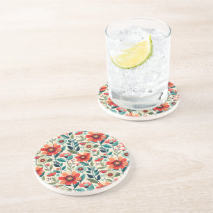 Dessous De Verre En Grès Conception de Dessous de verre de grès Floral Géné