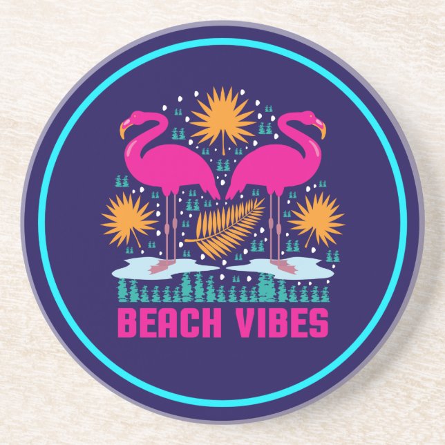 Dessous De Verre En Grès Conception de flamants roses de vibes de plage (Devant)