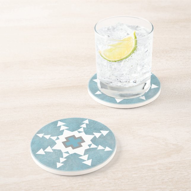 Dessous De Verre En Grès Conception de flocon de neige géométrique d'hiver  (Côté)