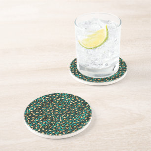 Dessous De Verre En Grès Conception de la série Léopard sarcelle et or