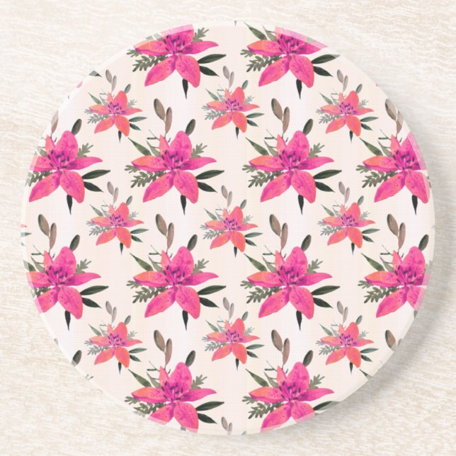 Dessous De Verre En Grès Conception de motif floral Fleurs roses (Devant)