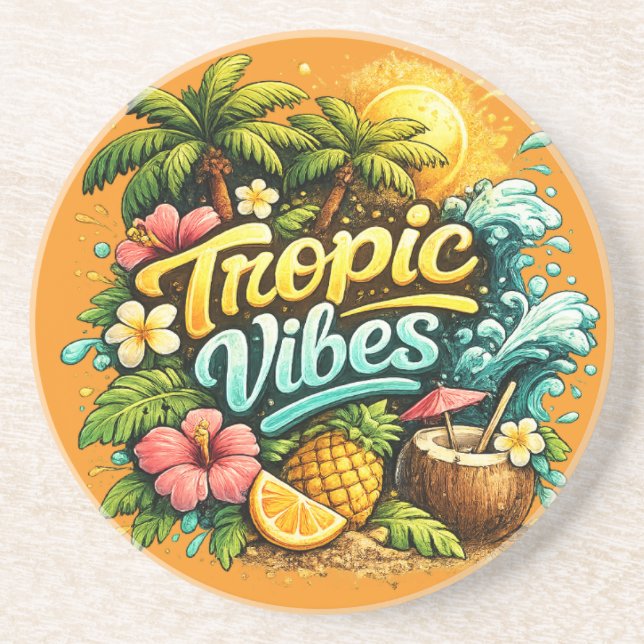 Dessous De Verre En Grès Conception de paradis tropical Tropic Vibes (Devant)