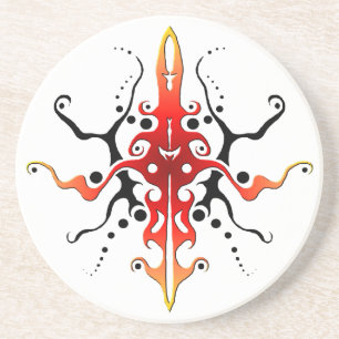 Dessous De Verre En Grès Conception de tatouage tribal de masque abstrait -