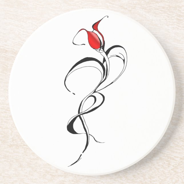 Dessous De Verre En Grès Conception de tatouage Tribal Rose Rouge (Devant)