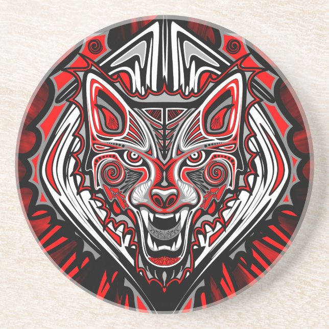 Dessous De Verre En Grès Conception de totem tribal Haida Loup (Devant)